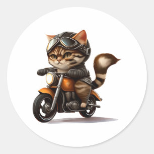 SCHATTIGEE CAT rijden op een motor Classic T-Shirt Ronde Sticker