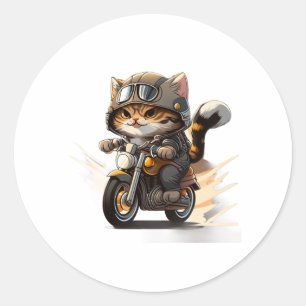 SCHATTIGEE CAT rijden op een motor Classic T-Shirt Ronde Sticker
