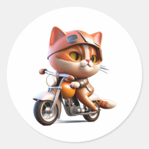 SCHATTIGEE CAT rijden op een motor Classic T-Shirt Ronde Sticker