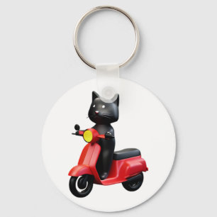 SCHATTIGEE CAT rijden op een motor Classic T-Shirt Sleutelhanger