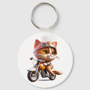 SCHATTIGEE CAT rijden op een motor Classic T-Shirt Sleutelhanger
