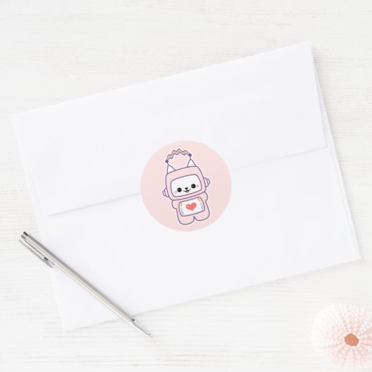 Schattigee Cat Robot Ronde Sticker (Envelop)