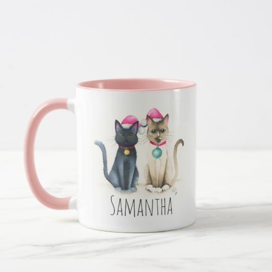 Schattigee Cat Roze Kerst Koffie Mokken (Links)