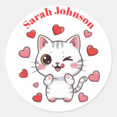 Schattigee Cat Sticker met hart en  naam (Voorkant)