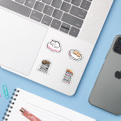 Schattigee Cat Sticker Set – Kawaii & Esthetische  (Laptop met iPhone)