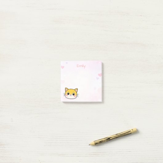 Schattigee Cat Sticky Notes met aangepaste naam (Op bureau)