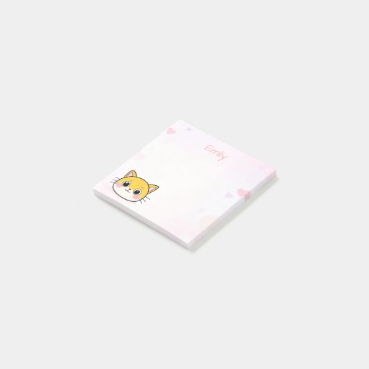 Schattigee Cat Sticky Notes met aangepaste naam (Schuin)