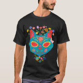 Schattigee Cat Sugar Skull Vol Kleur en Bloemen T-shirt (Voorkant)