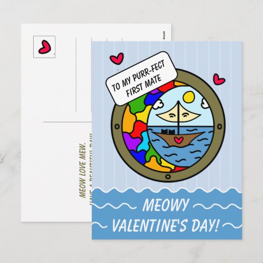 Schattigee Cat Sweet Adventure Zeilboot Valentijn Feestdagenkaart (Voorkant / Achterkant)