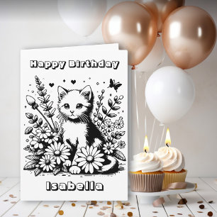Schattigee Cat thema Kleurplaat Verjaardag van het Kaart