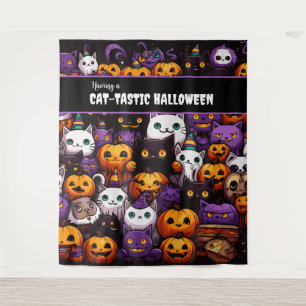 Schattigee Cat Theme Halloween Party Foto Achtergr Wandkleed