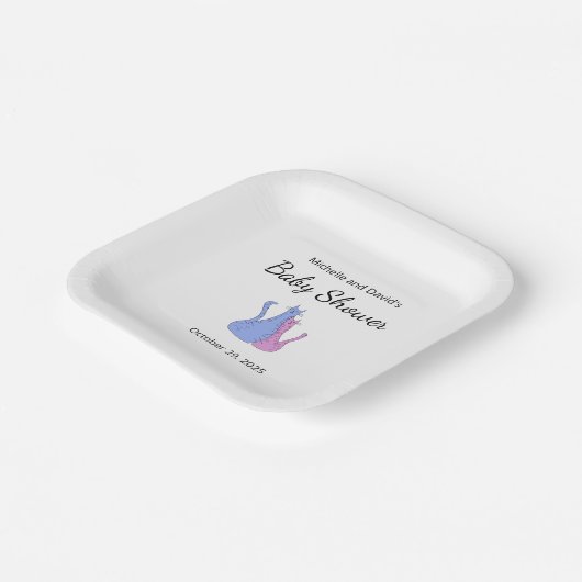 Schattigee Cat TwinsBabydouche Blauw Roze Papieren Bordje (Gebogen)