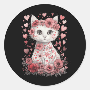 Schattigee Cat Valentijnsdag Bloemen Hart Cat Love Ronde Sticker