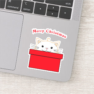 Schattigee Cat Vinyl Sticker   Vrolijk kerstfeest