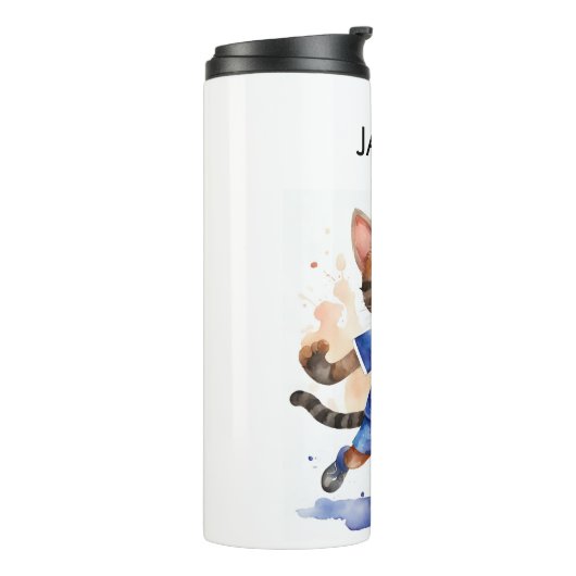 Schattigee Cat Voetbal Thema Drink Tumbler Thermosbeker (Gedraaid links)