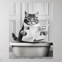 Schattigee Cat Wall Art, zwart-wit kleine badkamer