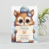 Schattigee Cat Winter Aangepaste Verjaardagsfeest Kaart (Staand voorkant)