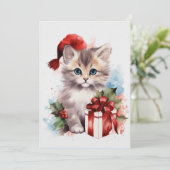 Schattigee Cat Winter Kerst Waterverf Kaart (Staand voorkant)