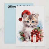 Schattigee Cat Winter Kerst Waterverf Kaart (Voorkant / Achterkant)