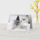 Schattigee Cat Witch Pet Halloween Kaart (Gele Bloem)