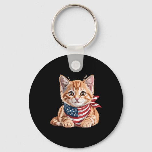 Schattigee Cat zomervlag Amerikaanse herdenkingsda Sleutelhanger (Voorkant)