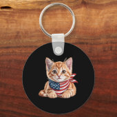 Schattigee Cat zomervlag Amerikaanse herdenkingsda Sleutelhanger (Voorkant)