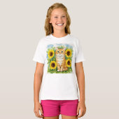 Schattigee Cat Zonnebloemen Kinder T-Shirt (Voorkant volledig)