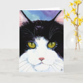 Schattigee Cat zwart wit Verjaardag of een andere  Kaart (Gele Bloem)