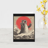 Schattigee Catzilla Cat Japanese Art Funny Cat Kaart (Gele Bloem)