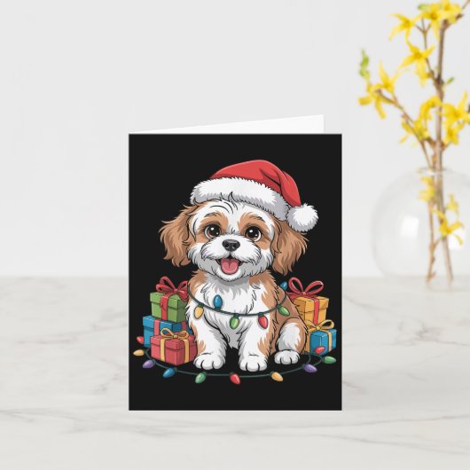 Schattigee Cavachon Kerstmisontwerp Grappige Honde Kaart (Gele Bloem)