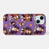 Schattigee Cavalier King Charles halloweenpatroon iPhone 15 Case (Achterkant horizontaal)