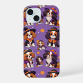 Schattigee Cavalier King Charles halloweenpatroon iPhone 15 Case (Achterkant)
