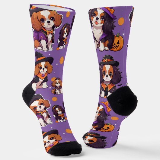 Schattigee Cavalier King Charles halloweenpatroon Sokken (Gebogen)