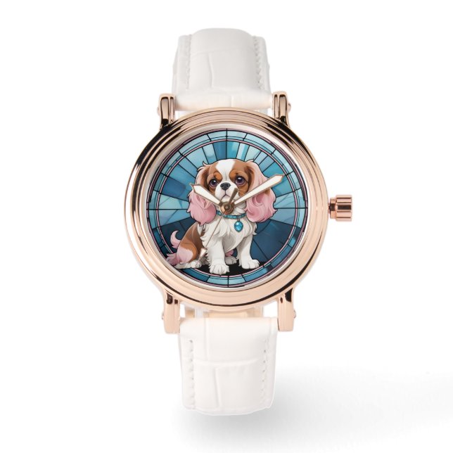 Schattigee Cavalier King Charles Pastel Glas in lo Horloge (Voorkant)