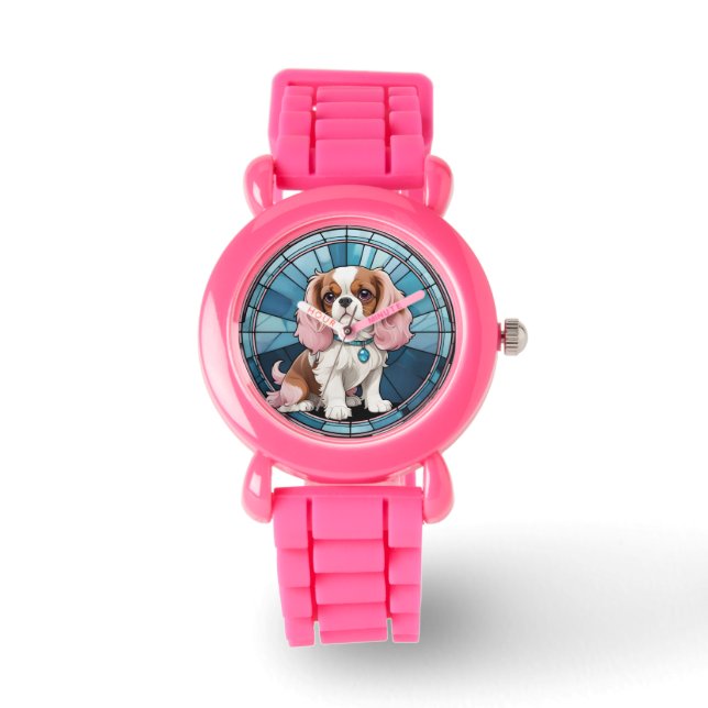 Schattigee Cavalier King Charles Pastel Glas in lo Horloge (Voorkant)