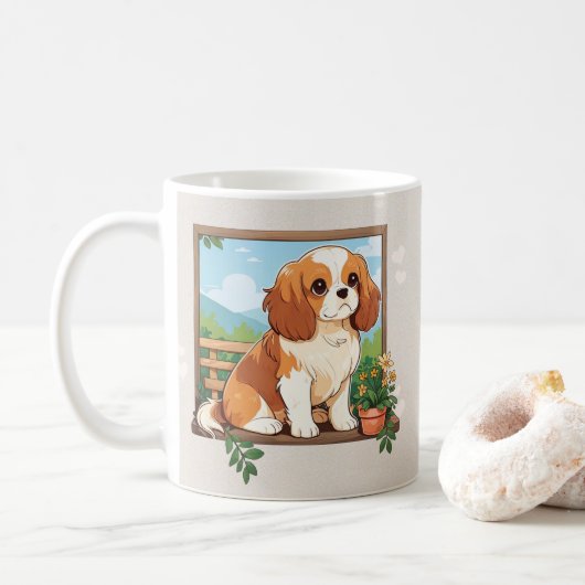 Schattigee Cavalier King Charles Pastel met bloeme Koffiemok (Met donut)