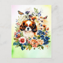 Schattigee Cavalier King Charles Puppy in Flowers