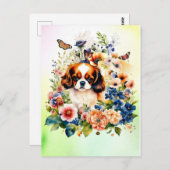 Schattigee Cavalier King Charles Puppy in Flowers Briefkaart (Voorkant / Achterkant)