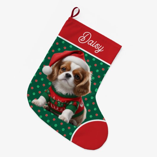 Schattigee Cavalier King Charles Sweater gepersona Grote Kerstsok (Voorkant (Hangend))