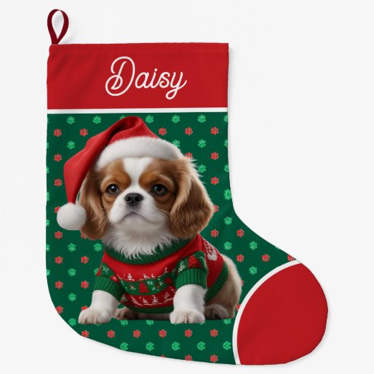 Schattigee Cavalier King Charles Sweater gepersona Grote Kerstsok (Voorkant)