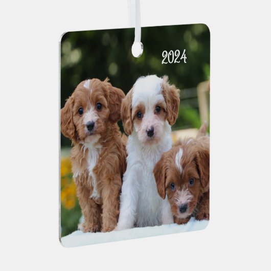 Schattigee Cavapoo Puppy Dogs Metalen Ornament (Voorkant Rechts)