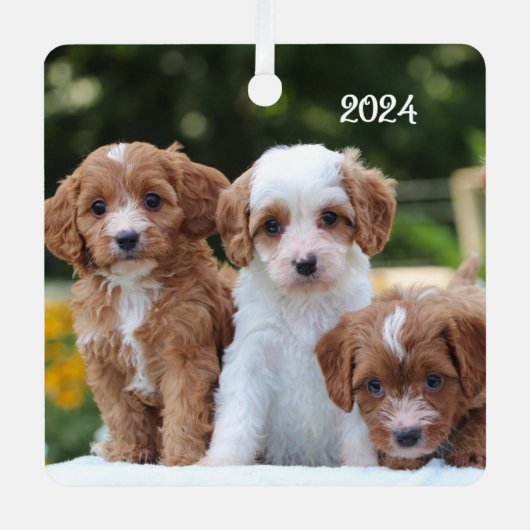 Schattigee Cavapoo Puppy Dogs Metalen Ornament (Voorkant)
