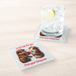 Schattigee cavia's in liefde ruilen een rode roos glazen onderzetter