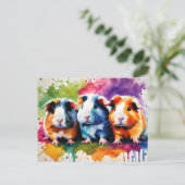 Schattigee cavia's met spatten van kleur, op maat briefkaart (Staand voorkant)