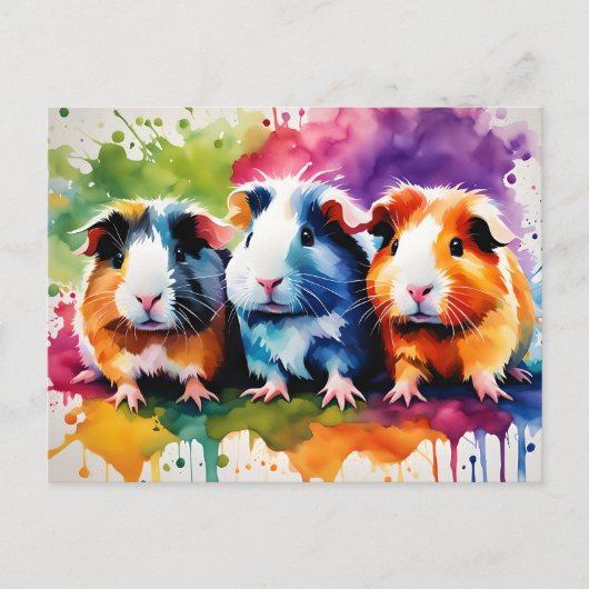 Schattigee cavia's met spatten van kleur, op maat briefkaart (Voorkant)
