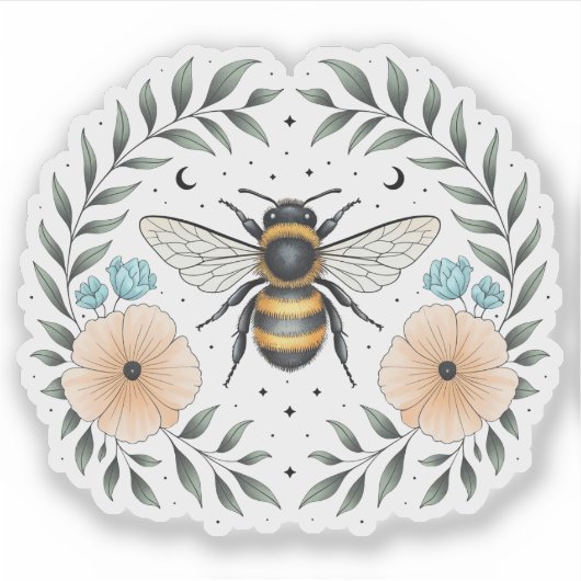 Schattigee Celestial Bee Floral Vinyl Sticker (Voorkant)