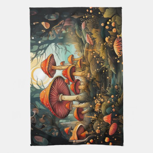 Schattigee champignons keukenhanddoek (Verticaal)