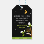 Schattigee Chanoeka Uil & Menorah Licht de nacht o Cadeaulabel (Achterkant)