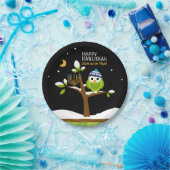 Schattigee Chanoeka Verlicht de Nachtuil & Menorah Papieren Bordje (Feest)