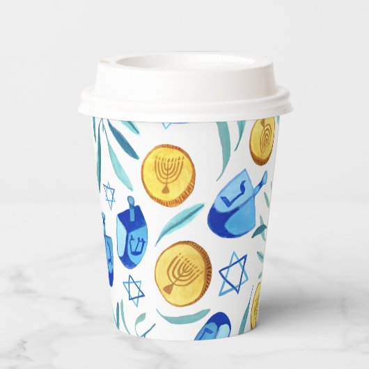 Schattigee Chanoeka Waterverf Bar Bat Mitzvah Jood Papieren Bekers (Achterkant)